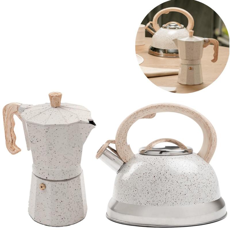 Kit Chaleira com Apito Fundo de Indução com Cafeteira Italiana de